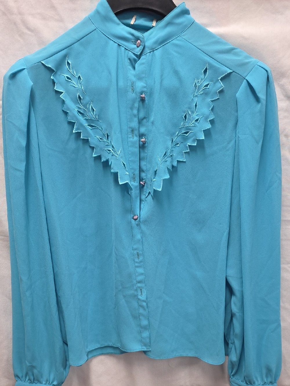 Turquoise Embroidered Button-Front Blouse